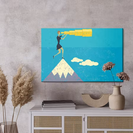 Canvastavla - Retro style woman with a spyglass on top