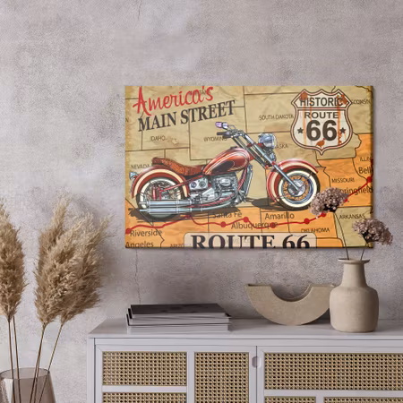 Canvastavla - Motorcycle on the map of the Usa in