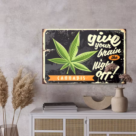 Canvastavla - Cannabis leaf and retro lettering