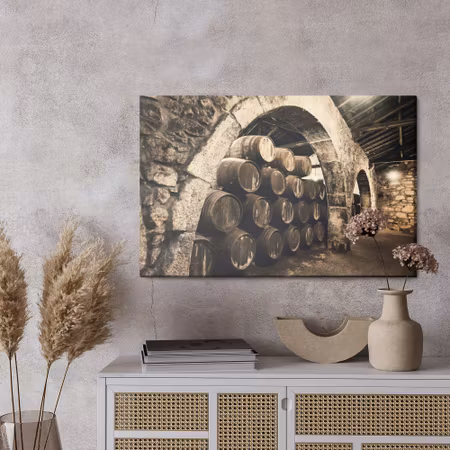 Canvastavla - Wine barrels in an old retro cellar