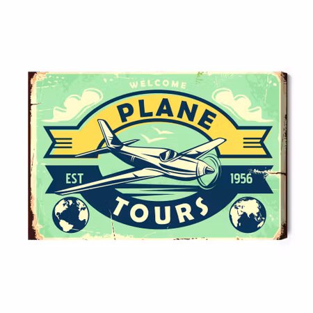 Canvastavla - Plane and retro lettering