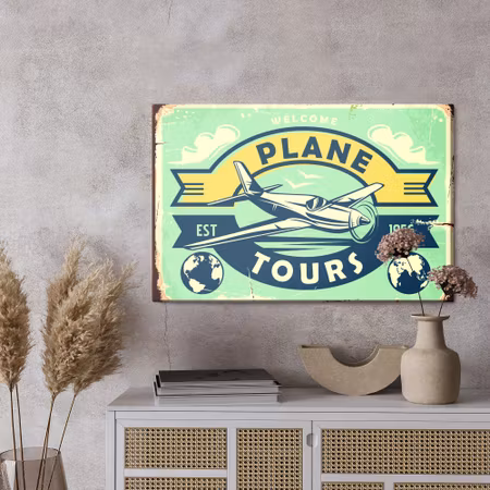 Canvastavla - Plane and retro lettering