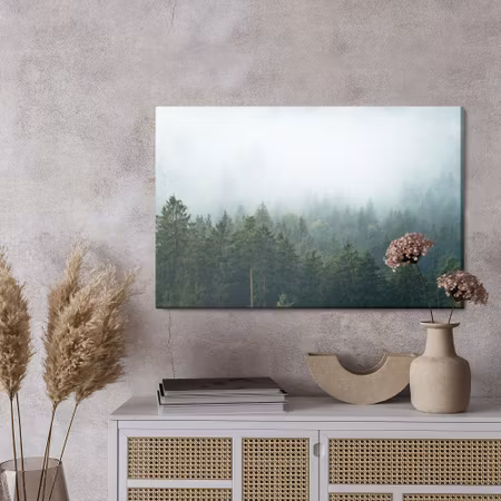 Canvastavla - Amazing mystical rising fog forest trees