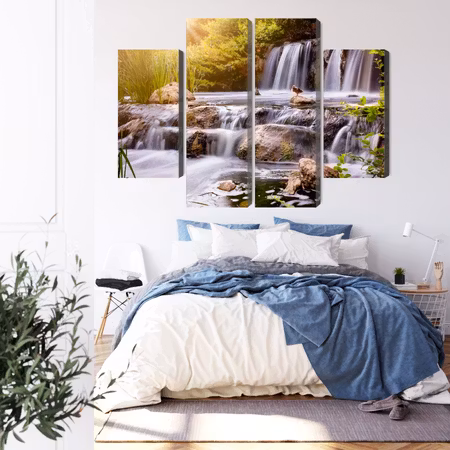 Canvastavla - Waterfall at sunset