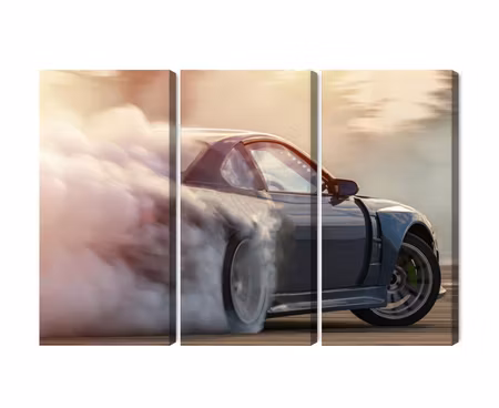 Canvastavla - Sports car in a cloud of smoke