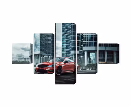 Canvastavla - Red car on a background of modern