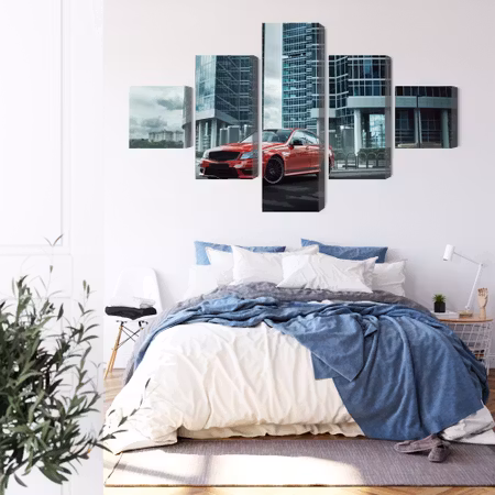 Canvastavla - Red car on a background of modern