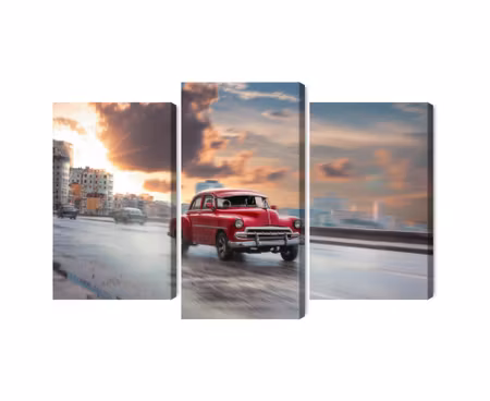 Canvastavla - Historic car on the road