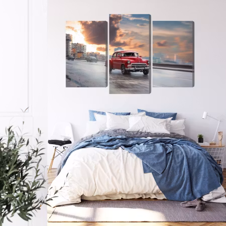 Canvastavla - Historic car on the road