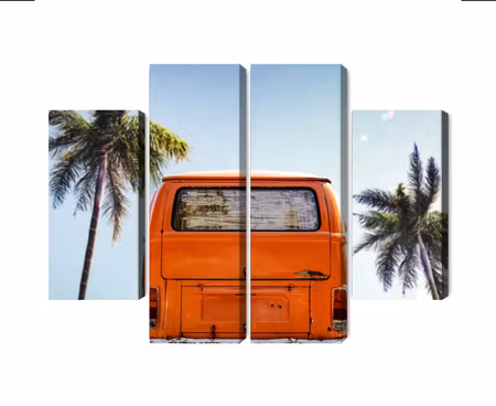 Canvastavla - Retro car between palm trees