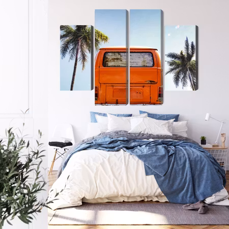 Canvastavla - Retro car between palm trees