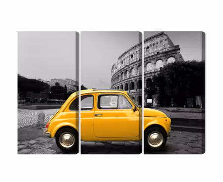 Canvastavla - Yellow retro car on the background of