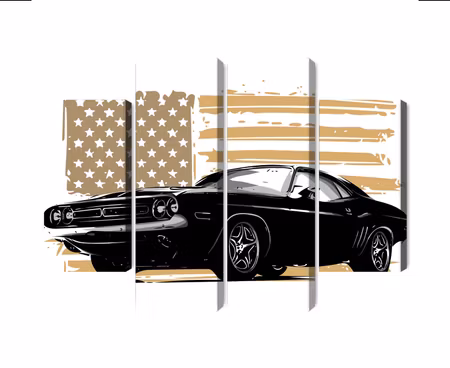 Canvastavla - American muscle car with Usa flag
