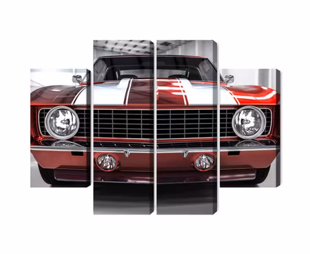 Canvastavla - A red muscle car in a garage