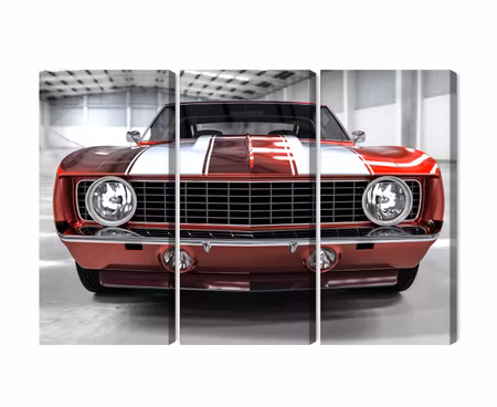 Canvastavla - A red muscle car in a garage