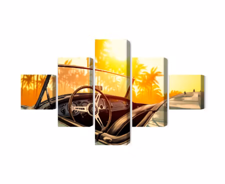 Canvastavla - View from the car at the retro sunset