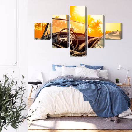 Canvastavla - View from the car at the retro sunset