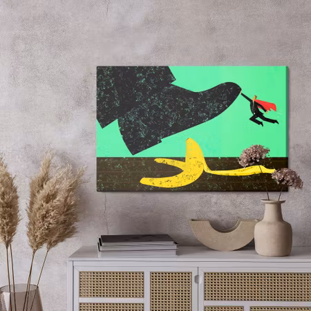 Canvastavla - Banana peel and retro superhero