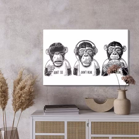 Canvastavla - Three monkeys in vintage style