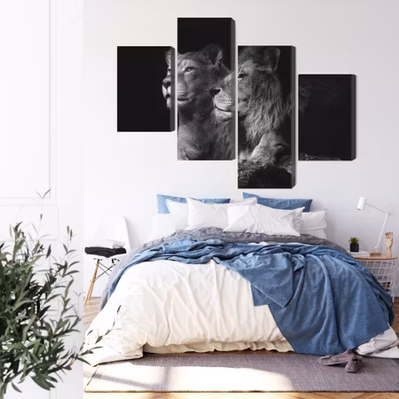 Canvastavla - Lion and lioness on a black background