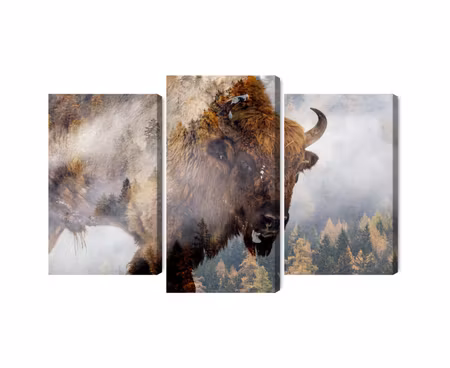 Canvastavla - A bison on the background of a misty