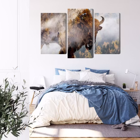 Canvastavla - A bison on the background of a misty