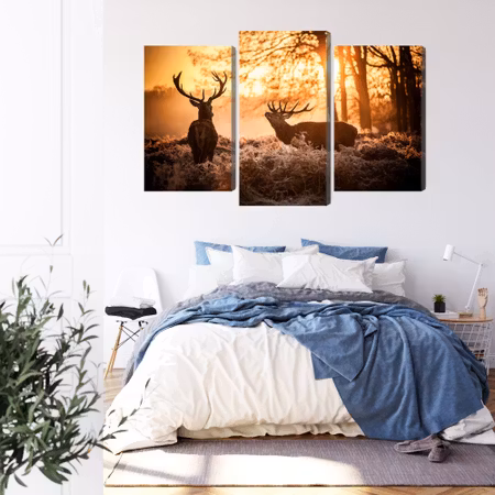 Canvastavla - Two deer in the forest at sunset 3d