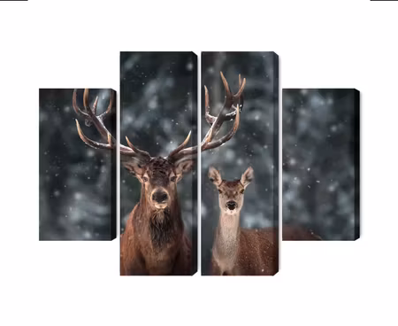 Canvastavla - Deer and doe in the 3d forest