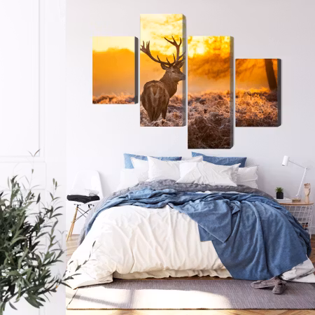 Canvastavla - Deer in the forest at sunset 3d