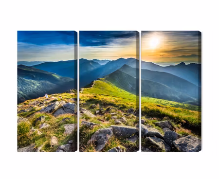 Canvastavla - Sunset in the mountains 3d