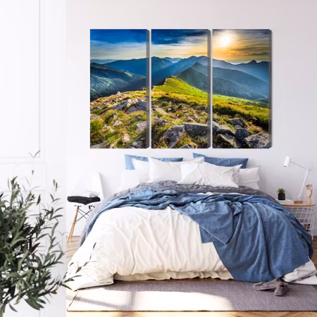 Canvastavla - Sunset in the mountains 3d