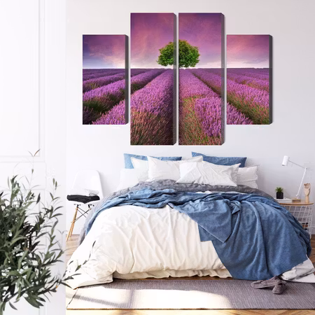 Canvastavla - A tree in the middle of a 3d lavender