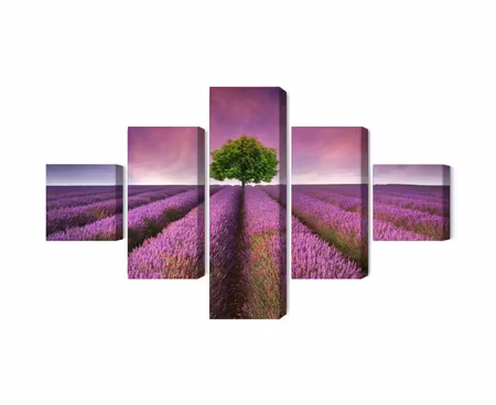 Canvastavla - A tree in the middle of a 3d lavender