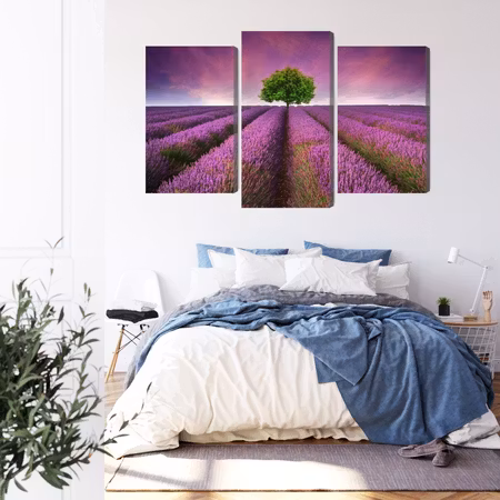 Canvastavla - A tree in the middle of a 3d lavender