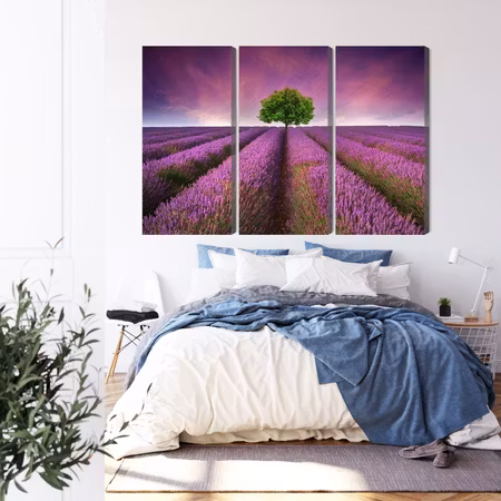 Canvastavla - A tree in the middle of a 3d lavender