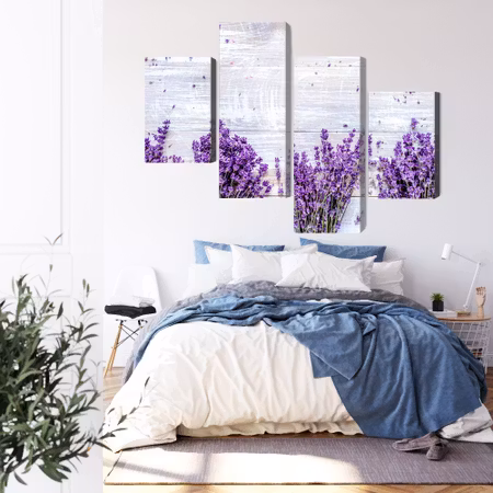 Canvastavla - Lavender flowers on a rustic wooden