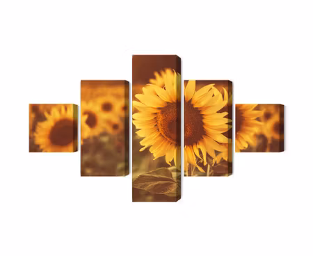 Canvastavla - A field of sunflowers in a retro 3d style