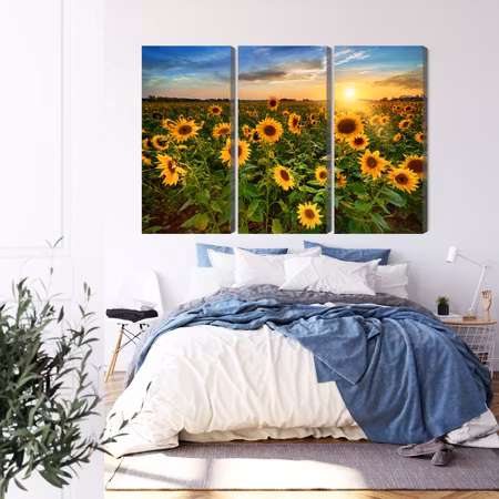 Canvastavla - Sunflower field at sunset 3d