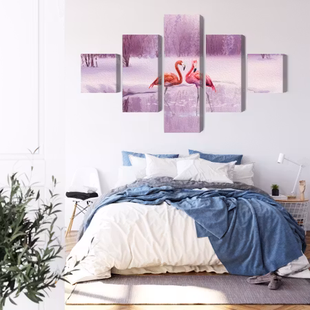 Canvastavla - Flamingos against a purple landscape