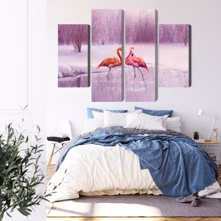 Canvastavla - Flamingos against a purple landscape