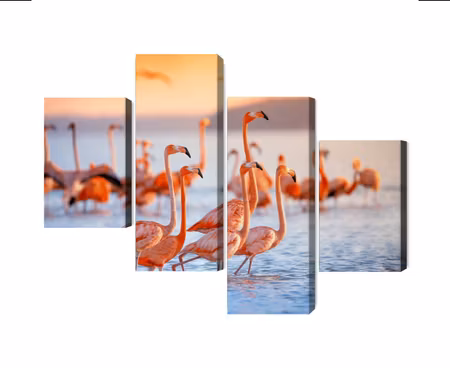 Canvastavla - A flock of flamingos by the water