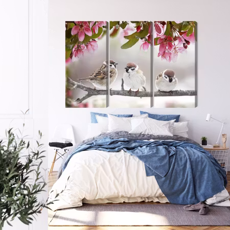 Canvastavla - Sparrows among flowers