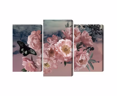 Canvastavla - Bouquet of flowers and a butterfly