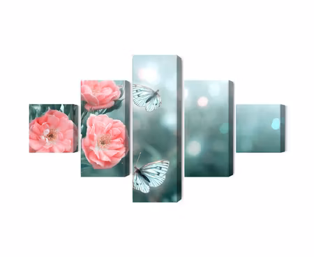 Canvastavla - Delicate flowers and 3d butterflies