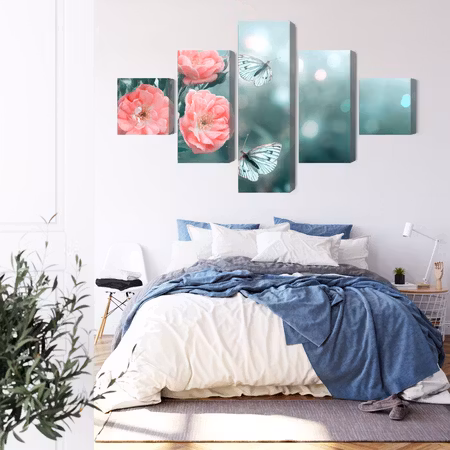 Canvastavla - Delicate flowers and 3d butterflies