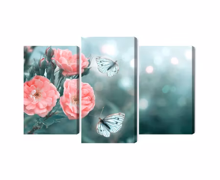 Canvastavla - Delicate flowers and 3d butterflies
