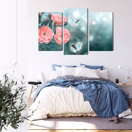 Canvastavla - Delicate flowers and 3d butterflies