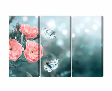 Canvastavla - Delicate flowers and 3d butterflies