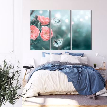 Canvastavla - Delicate flowers and 3d butterflies