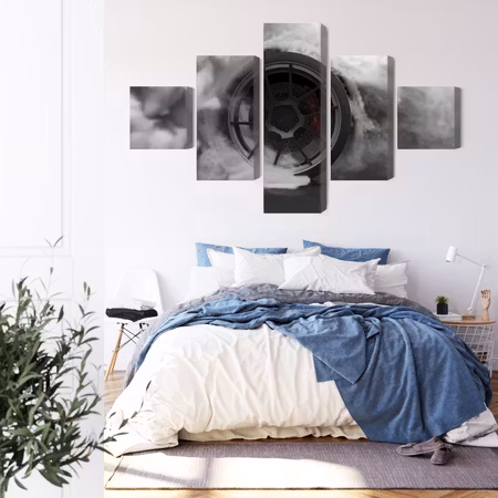 Canvastavla - Car wheel in a cloud of 3d smoke